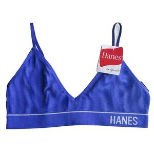 Hanes Originals Ribbed Bralette Bra Size XL Blue Violet Seamless Stretch Lounge